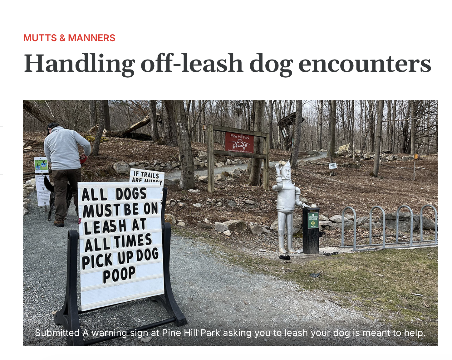 Picture of notice at Pine Hill Park Rutland asking for people to leash their dogs